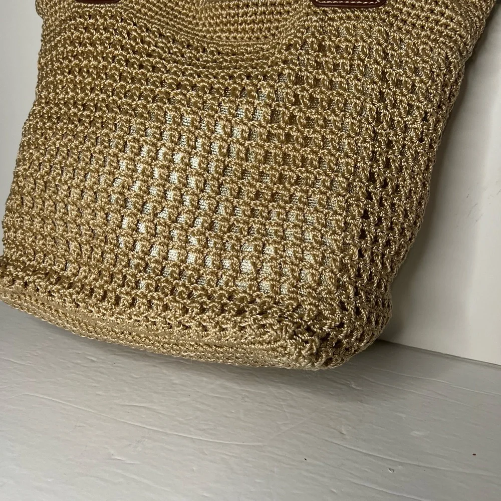 Vintage The Sak Macrame Gold Undertone Large Hobo Bag Shoulder Purse & Fob